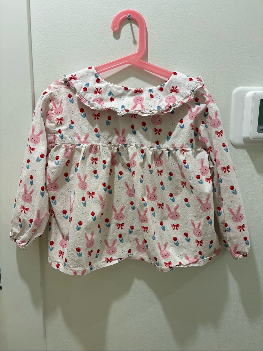Toddler Pink Bunny Ruffle Collar Long-Sleeve Cotton Top